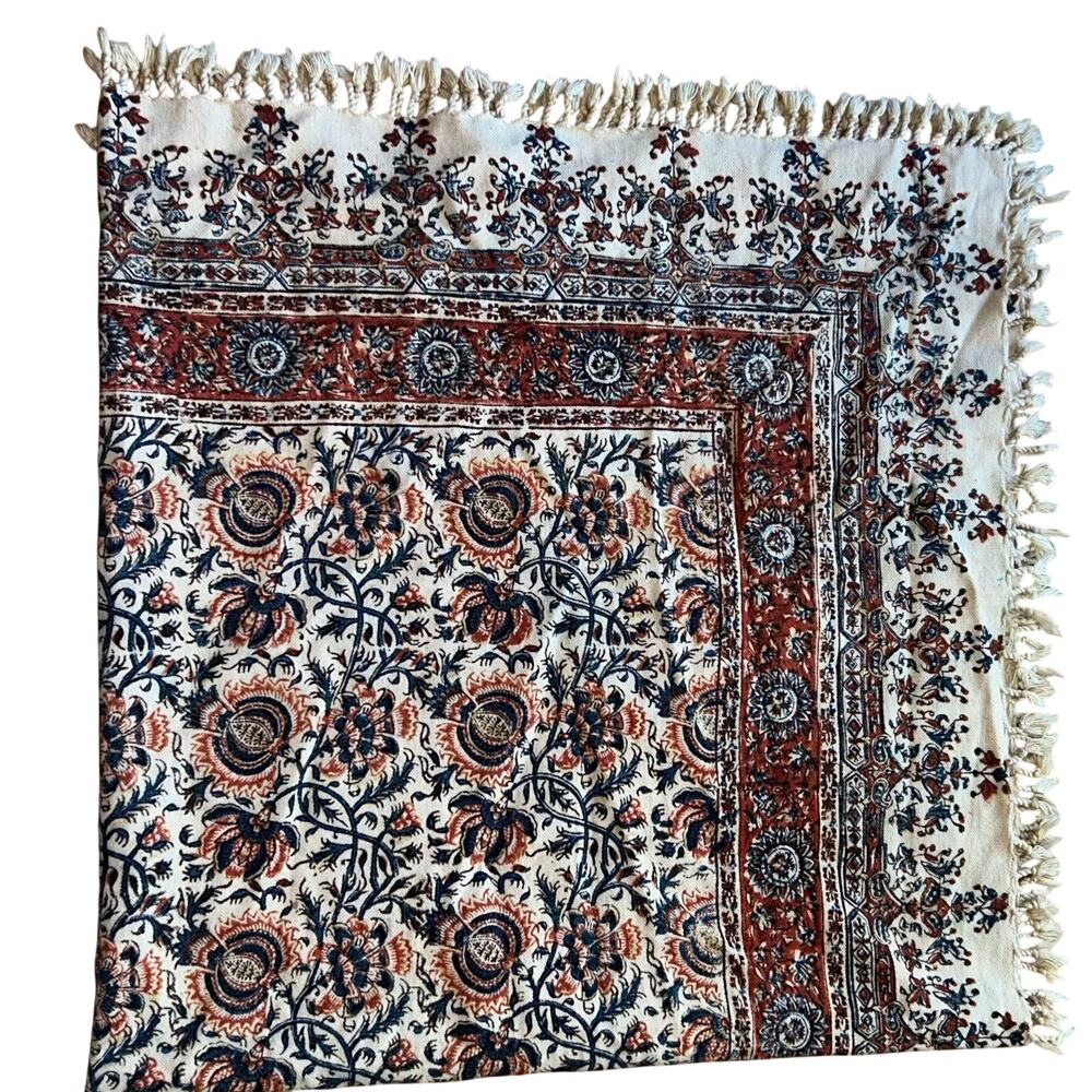 Traditional Persian ghalamkar tablecloth intricate floral paisley patterns 47”